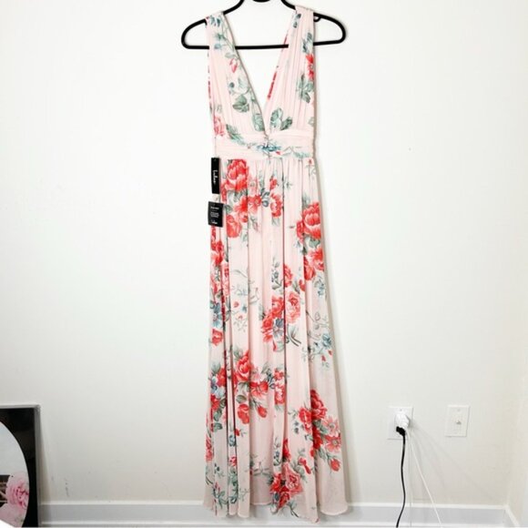 LULUS Garden Meandering Blush Floral Print Maxi Dress Side slit Chiffon Size XS - Picture 10 of 16